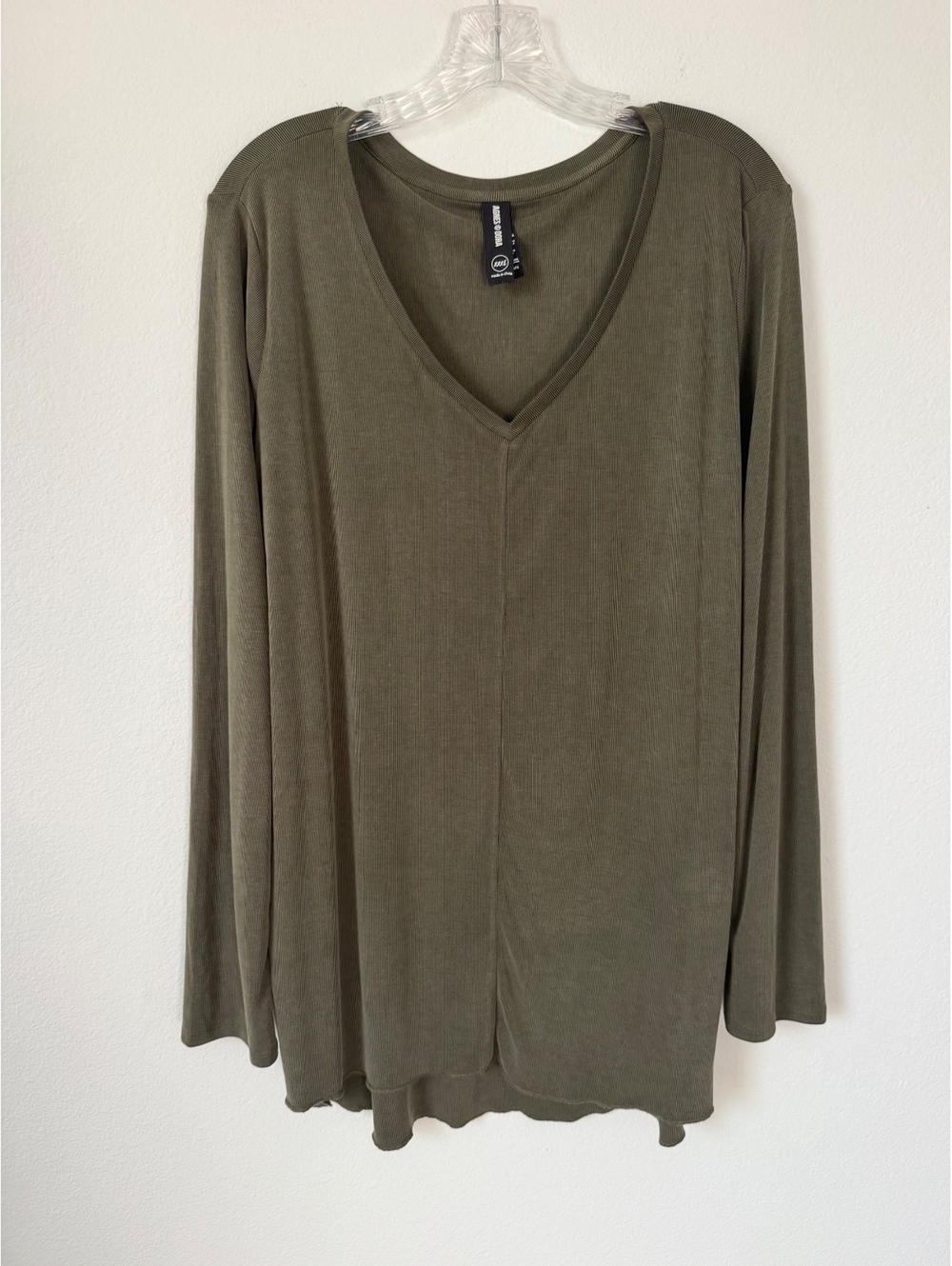 Agnes & Dora Olive Green Long Sleeve Round Neck Stretch Blouse Women's Size XXXL
